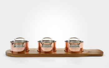 9cm copper clad serving casserole dish, set of 3 with wooden serving tray 9cm copper clad serving casserole dish, set of 3 with wooden serving tray